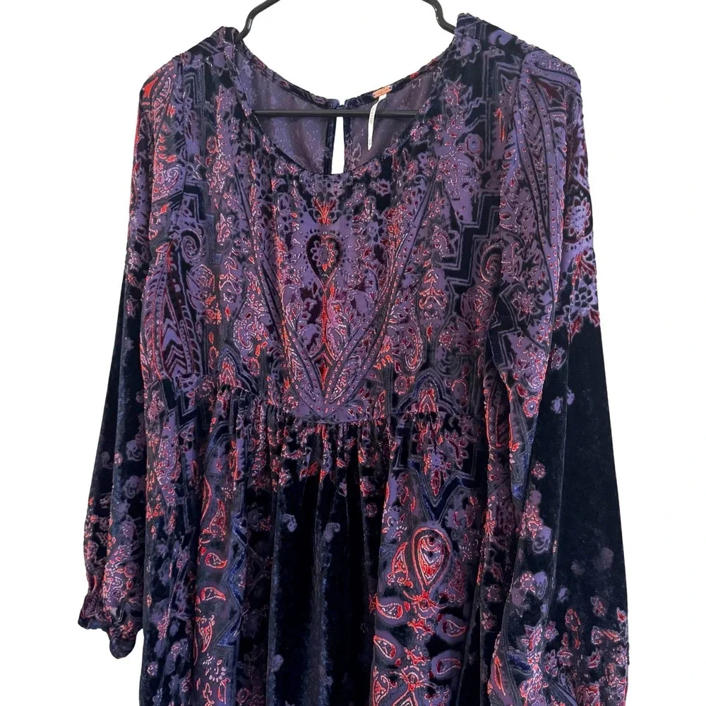 Free People Boho‎ Mirror, Mirror Long Sleeve Burnout Velvet Minidress, Medium